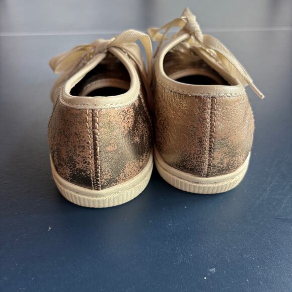 Fossil Gold Metallic Shimmer Statement Sneakers Lace Up Comfort Shoes Size 7 - Picture 6 of 10